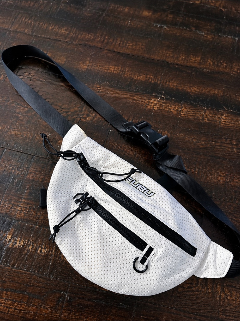 FUBU White and Black Mesh Waist Bag